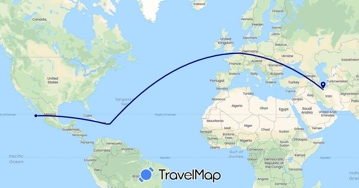 TravelMap itinerary: driving in Belgium, Dominican Republic, Iran, Mexico (Asia, Europe, North America)